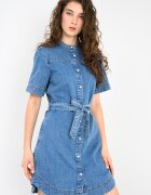 Pepe Jeans London Рокля-риза от деним Victoria с връзка на талията Син