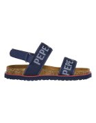Pepe Jeans London Сандали от еко кожа и текстил с лого Тъмносин