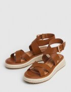 Pepe Jeans London Сандали с равна платформа с каишка с тока Канелено кафяво