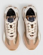 Pepe Jeans London Скосени спортни обувки от велур и текстил Златист/Черен/Розова сьомга
