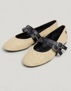 Pepe Jeans London Сламени пантофки Mary Jane Черен/Светло бежово