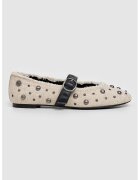 Pepe Jeans London Текстилни пантофки Mary-Jane с нитове - Слонова кост/Черен/Сребрист