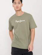 Pepe Jeans London Тениска с овално деколте и лого Зелени аспержи