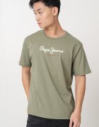 Pepe Jeans London Тениска с овално деколте и лого Зелени аспержи