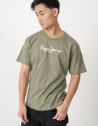 Pepe Jeans London Тениска с овално деколте и лого Зелени аспержи