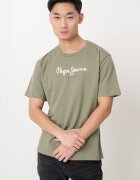 Pepe Jeans London Тениска с овално деколте и лого Зелени аспержи