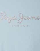 Pepe Jeans London Тениска с овално декоте и бляскаво лого Прашно синьо/Сребрист