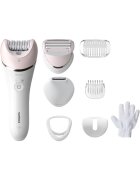 Philips Епилатор Seria 8000 BRE721/00 - Суха/мокра кожа - 8 аксесоара - 32 пинсети - Използване без кабел - 2 настройки на скоростта - Оpti-light - Керамични дискове ...