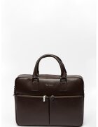 Pierre Cardin Кожена чанта за лаптоп с отделяща се презрамка - Тъмнокафяв