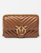 Pinko Чанта през рамо от кожа с капитониран ефект Love - 54645 Кафяв 13x21x6.5
