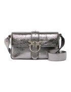 Pinko Кожена чанта с метализиран ефект - Тъмносребрист