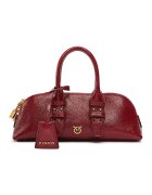 Pinko Лачена кожена чанта с лого - Тъмночервен