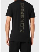 Plein Sport Памучна тениска с декоративни камъни - Златист/Черен