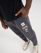 Puma Скосен спортен панталон Ess Holiday с лого Въглен сиво