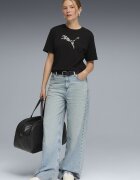 Puma Свободна тениска с лого Черен/Бледо розово