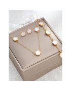 Pursehuit Комплект колие гривна и обеци златист от неръждаема стомана с бели цветчета Aarni C16