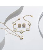 Pursehuit Комплект колие обеци и гривна златист от неръждаема стомана с 18k златно покритие с бяла детелина Illona C4