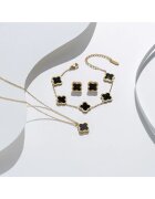 Pursehuit Комплект колие обеци и гривна златист от неръждаема стомана с 18к златно покритие с черна детелина Ilyas C4