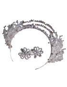 Pursehuit Комплект корона и обеци - сребро - с кристали - 58 см - Meia C9
