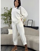 Ramona Badescu Exclusive Рипсена блуза Edith и панталон - Мръснобял