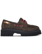 Replay дамски обувки loafer от естествена кожа с дебела трак подметка и декоративни връзки - кафяви