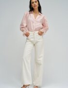 Salsa Jeans Памучна риза с дантелени маншети Пастелнорозов