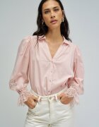 Salsa Jeans Памучна риза с дантелени маншети Пастелнорозов