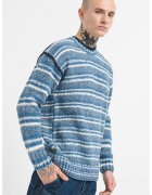 Scotch  Soda Раиран пуловер с вълна с овално деколте - Прашно синьо/Син меланж/Мръснобял