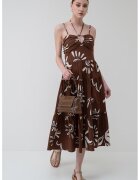 Scotch  Soda Дълга рокля на волани - Кафяв/Мръснобял