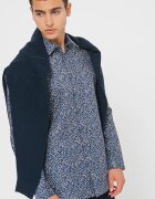 Selected Homme Памучна слим риза Ethan с десен Тъмносин/Мръснобял/Синапено жълто