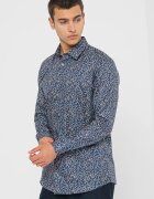 Selected Homme Памучна слим риза Ethan с десен Тъмносин/Мръснобял/Синапено жълто