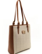SilverPolo Чанта от еко кожа и текстил - Различни цветове - Канелено кафяво - 32 x 30 x 10 CM