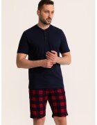 Soft  Seven BY SOFIAMAN Къса памучна пижама Tartan - Тъмносин