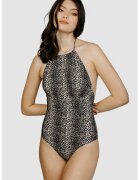 Sole Beachwear Цял бански с животинска шарка - Черен/Камел
