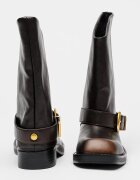 Steve Madden Кожени ботуши с декоративна каишка Тъмнокафяв