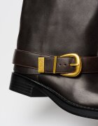 Steve Madden Кожени ботуши с декоративна каишка Тъмнокафяв