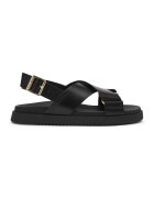 Steve Madden Кожени сандали с ниска подметка и токи - Черен/Камел