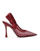 Steve Madden Обувки с отворена пета и ток с декоративни камъни - Тъмночервен/Сребрист