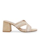 Steve Madden Сандали с ток и декоративни камъни - Мръснобял/Светло бежово