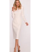 Stylove Миди рокля S412 - полиестер - кръгло деколте - Cлонова кост