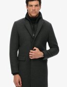 Superdry & Co SUPERDRY Слим палто с вълна с дизайн 2в1 Антрацитно сиво