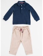 Tommy Hilfiger Блуза с органичен памук с яка и панталон - Камел/Тъмносин
