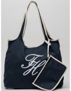 Tommy Hilfiger Чанта Tote от лен и памук с бродирано лого - Бял/Тъмносин