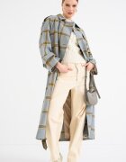 Tommy Hilfiger Дълъг тренч с вълна на каре Каки/Син