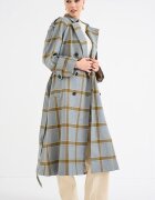Tommy Hilfiger Дълъг тренч с вълна на каре Каки/Син