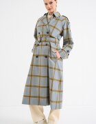 Tommy Hilfiger Дълъг тренч с вълна на каре Каки/Син
