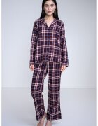 Tommy Hilfiger Дълга пижама на каре - Бордо/Светлосин