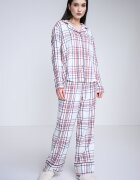 Tommy Hilfiger Дълга пижама на каре с домашни пантофи Бордо/Тъмносин/Мръснобял