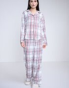 Tommy Hilfiger Дълга пижама на каре с домашни пантофи Бордо/Тъмносин/Мръснобял