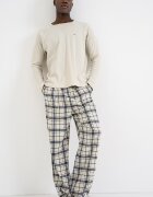 Tommy Hilfiger Дълга пижама с памук Черен/Светло бежово